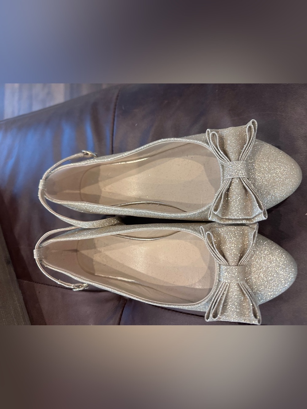 Kids Glitter Bow Slingback Flats - Champagne